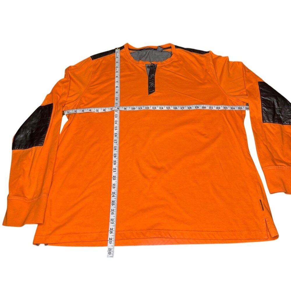 3XL Sean John Men Orange Henley Shirt Black Elbow Patch Long Sleeve Casual Wear - Picture 2 of 6